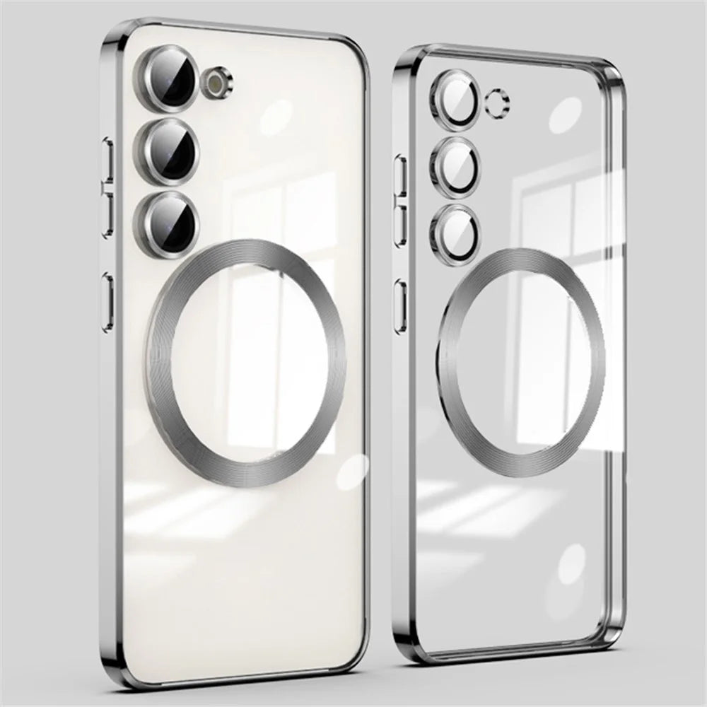 Magnetic Phone Case for Samsung Galaxy S23+ TPU Phone Back Cover Magnetic Case - Silver - 1