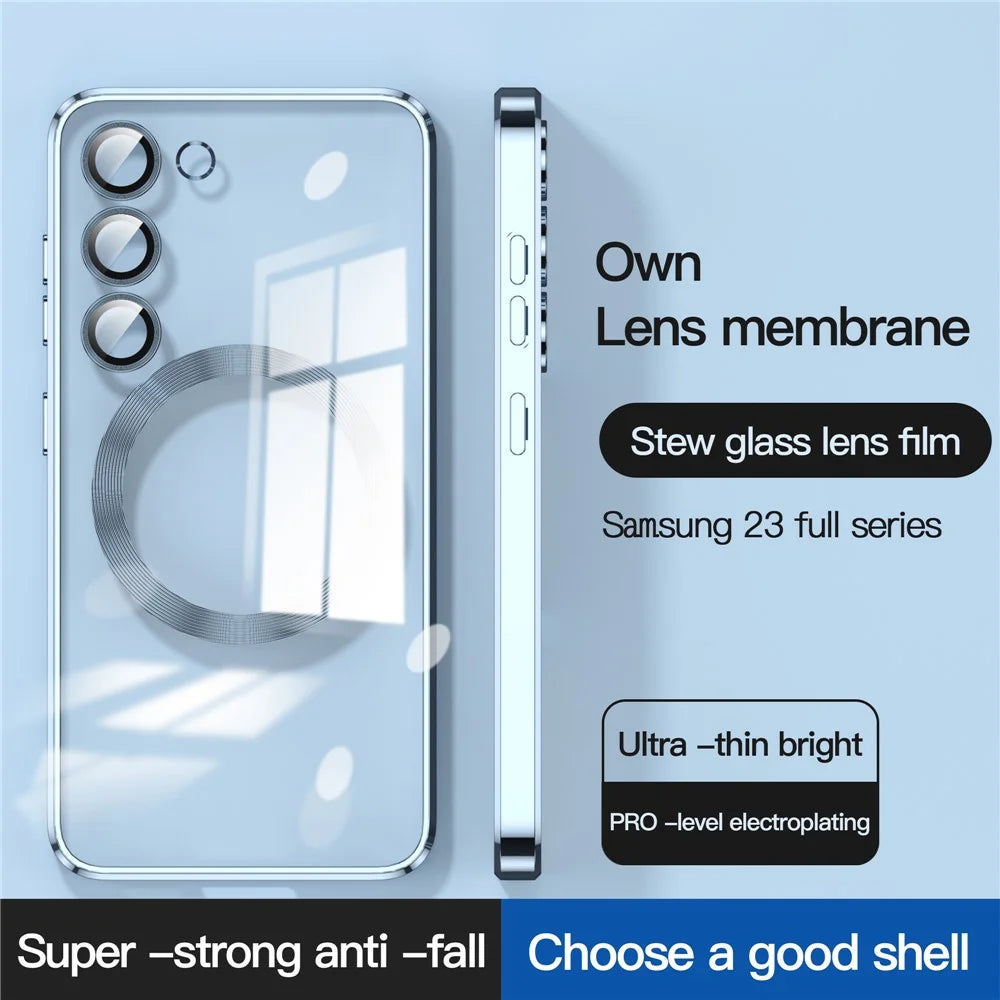 Magnetic Case For Samsung Galaxy S23 Ultra TPU Phone Back Cover Magnetic Case - Silver - 3