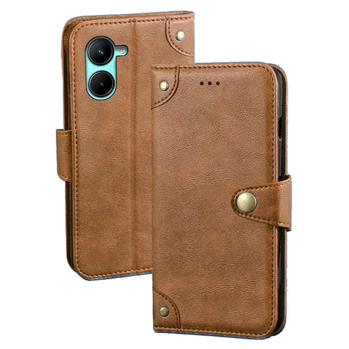 IDEWEI For Realme C33 2023 4G / C33 4G Anti-Scratch Phone Case PU Leather Wallet Smartphone Stand Phone Cover - Brown - 1