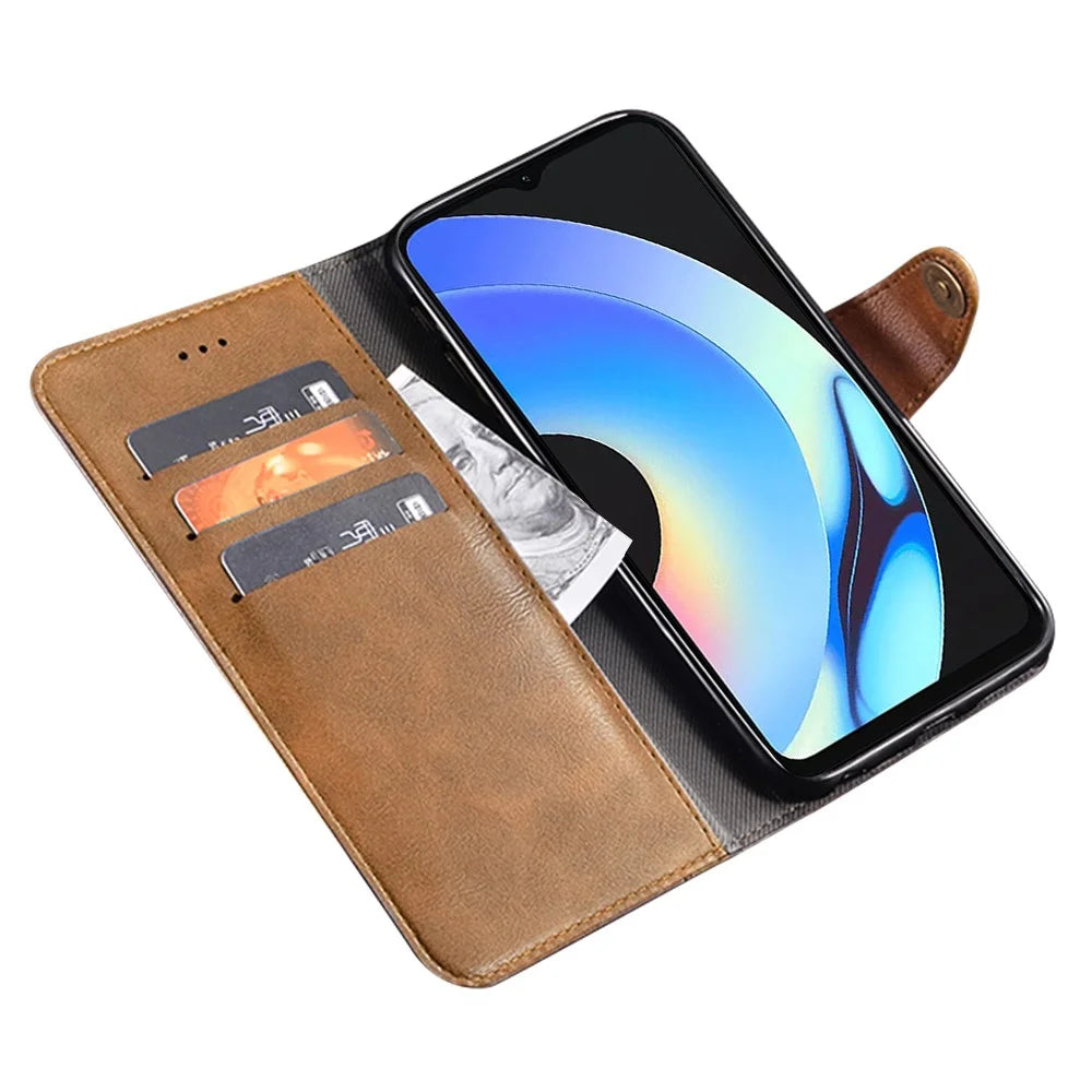 IDEWEI For Realme C33 2023 4G / C33 4G Anti-Scratch Phone Case PU Leather Wallet Smartphone Stand Phone Cover - Brown - 2