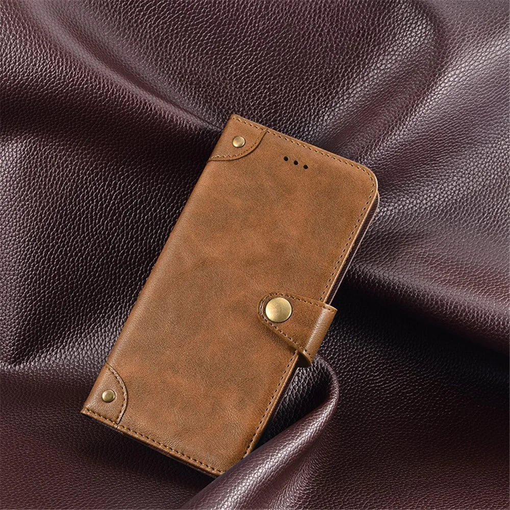 IDEWEI For Realme C33 2023 4G / C33 4G Anti-Scratch Phone Case PU Leather Wallet Smartphone Stand Phone Cover - Brown - 4
