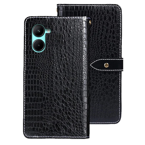 IDEWEI For Realme C33 2023 4G / C33 4G Stand Crocodile Texture Flip Leather Phone Cover Wallet Phone Case - Black - 1
