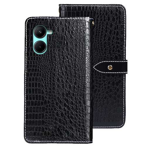 IDEWEI For Realme C33 2023 4G / C33 4G Stand Crocodile Texture Flip Leather Phone Cover Wallet Phone Case - Black - 1