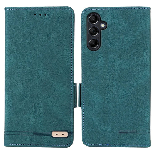 For Samsung Galaxy M14 5G Leather Wallet Phone Case Hardware Decor Flip Stand Cover - Blue - 1