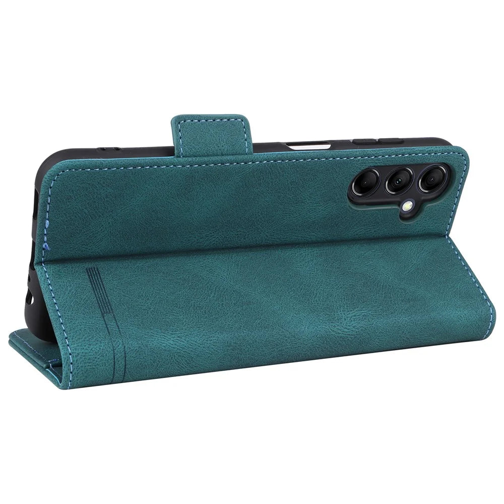 For Samsung Galaxy M14 5G Leather Wallet Phone Case Hardware Decor Flip Stand Cover - Blue - 4