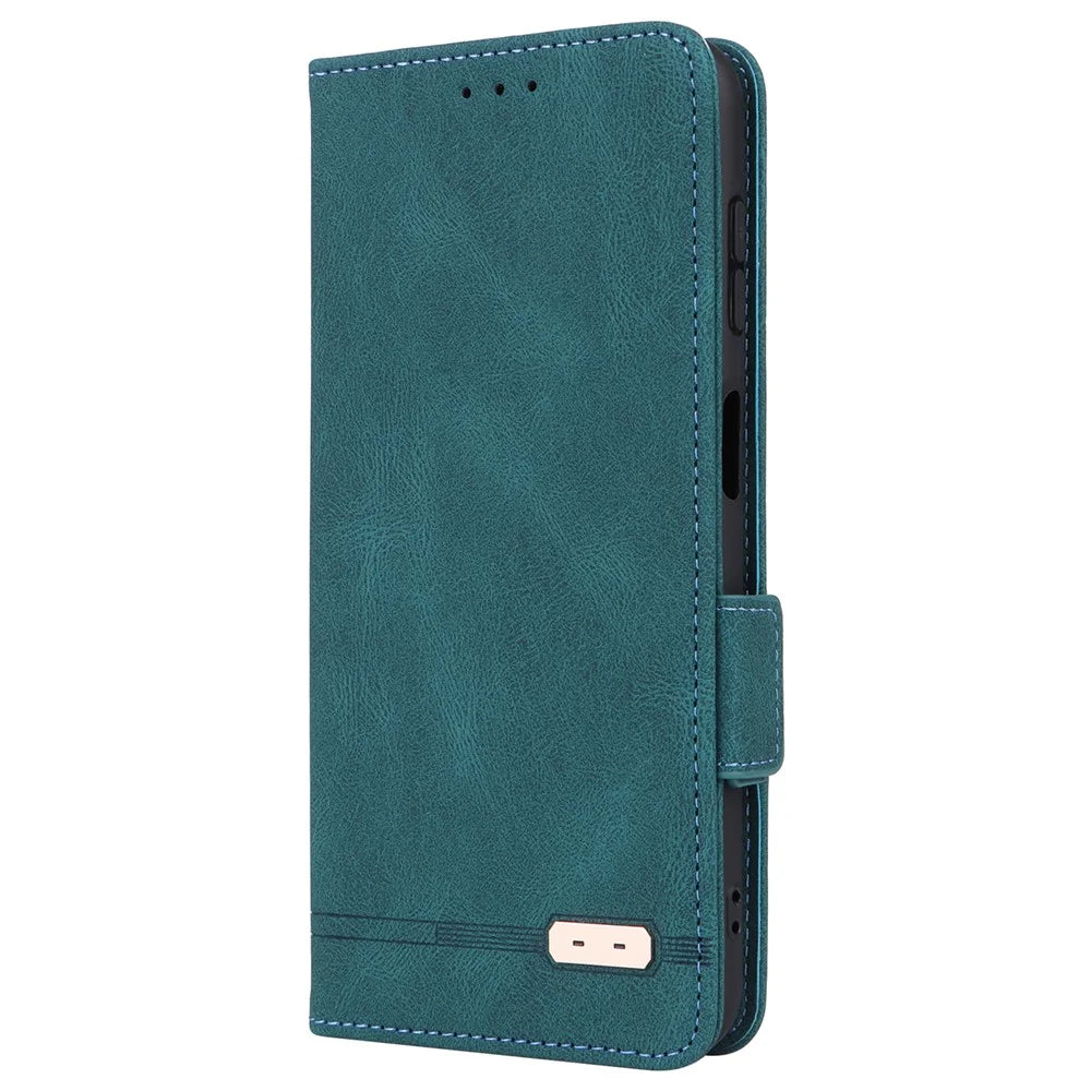 For Samsung Galaxy M14 5G Leather Wallet Phone Case Hardware Decor Flip Stand Cover - Blue - 6