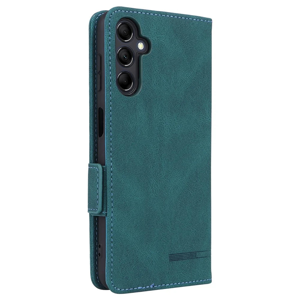 For Samsung Galaxy M14 5G Leather Wallet Phone Case Hardware Decor Flip Stand Cover - Blue - 7