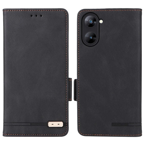 For Realme V30 / V30t 5G Hardware Decor PU Leather Phone Case Drop-proof Wallet Stand Cover - Black - 1