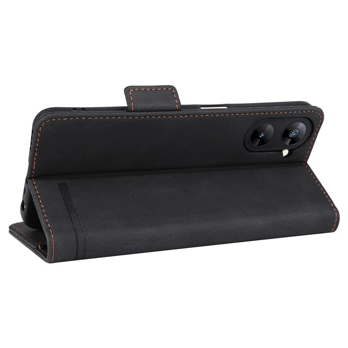 For Realme V30 / V30t 5G Hardware Decor PU Leather Phone Case Drop-proof Wallet Stand Cover - Black - 4