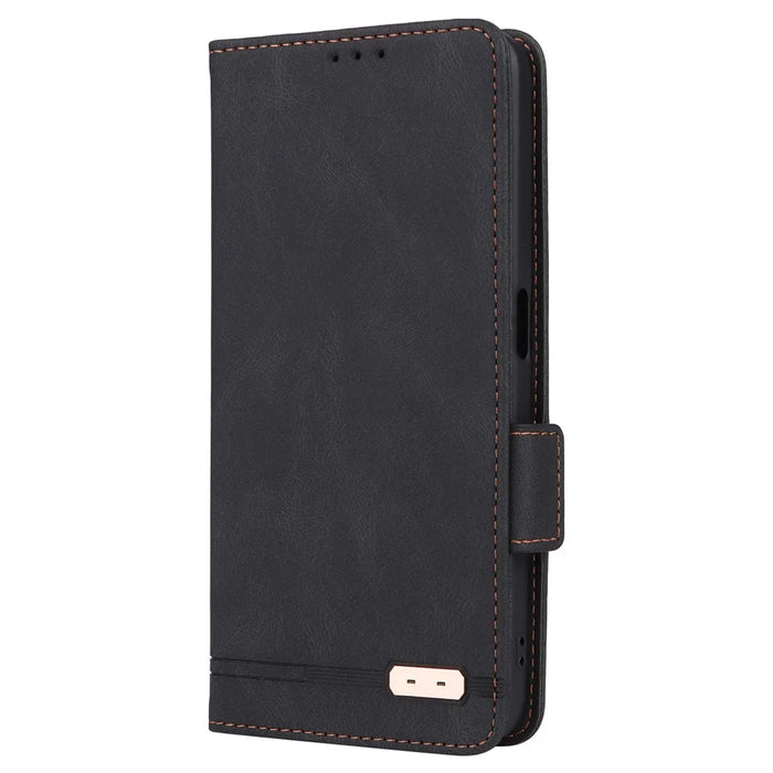 For Realme V30 / V30t 5G Hardware Decor PU Leather Phone Case Drop-proof Wallet Stand Cover - Black - 6