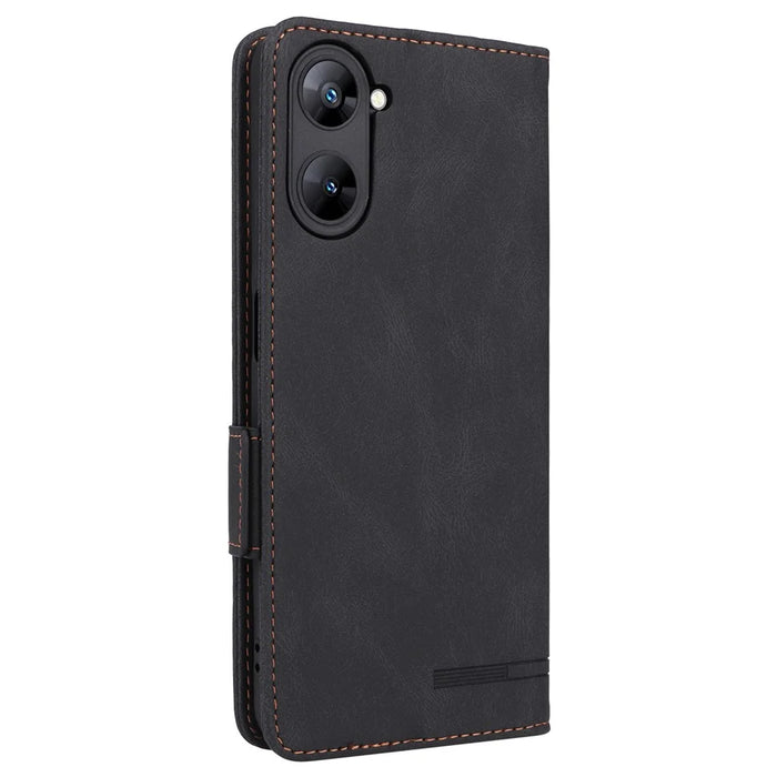 For Realme V30 / V30t 5G Hardware Decor PU Leather Phone Case Drop-proof Wallet Stand Cover - Black - 7
