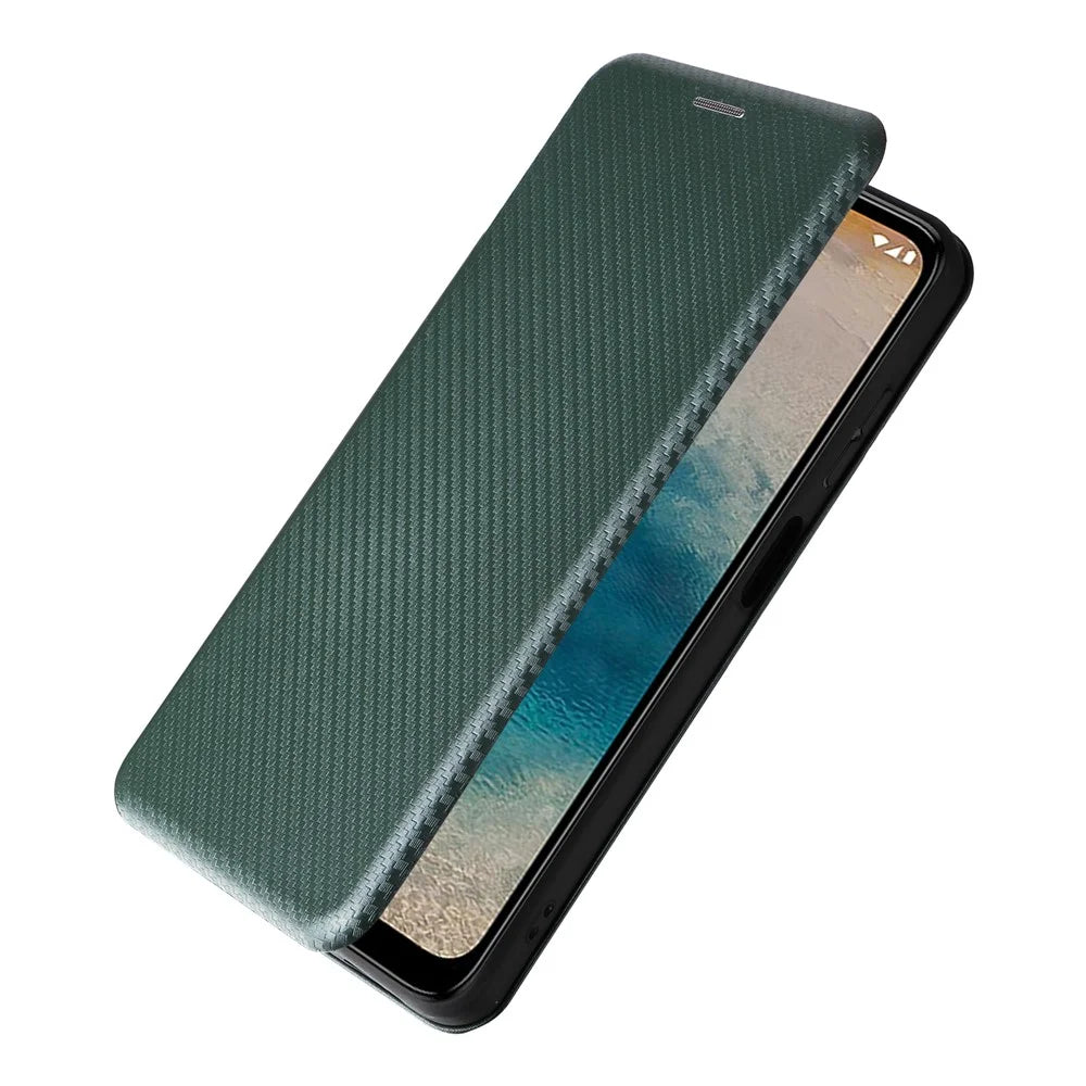 For Nokia G22 Carbon Fiber Texture Leather Case Flip Folio Stand Phone Cover with Card Holder - Green - 6