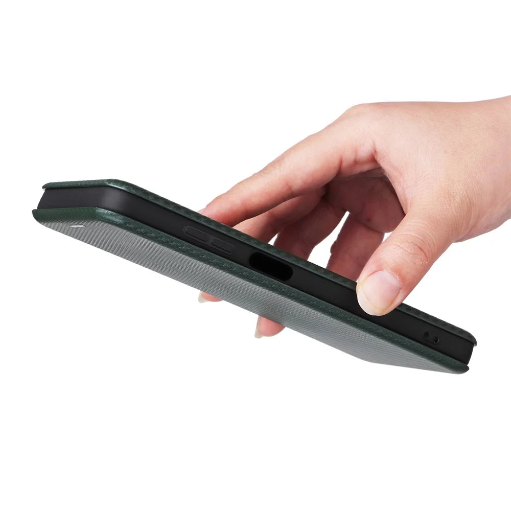 For Nokia G22 Carbon Fiber Texture Leather Case Flip Folio Stand Phone Cover with Card Holder - Green - 7