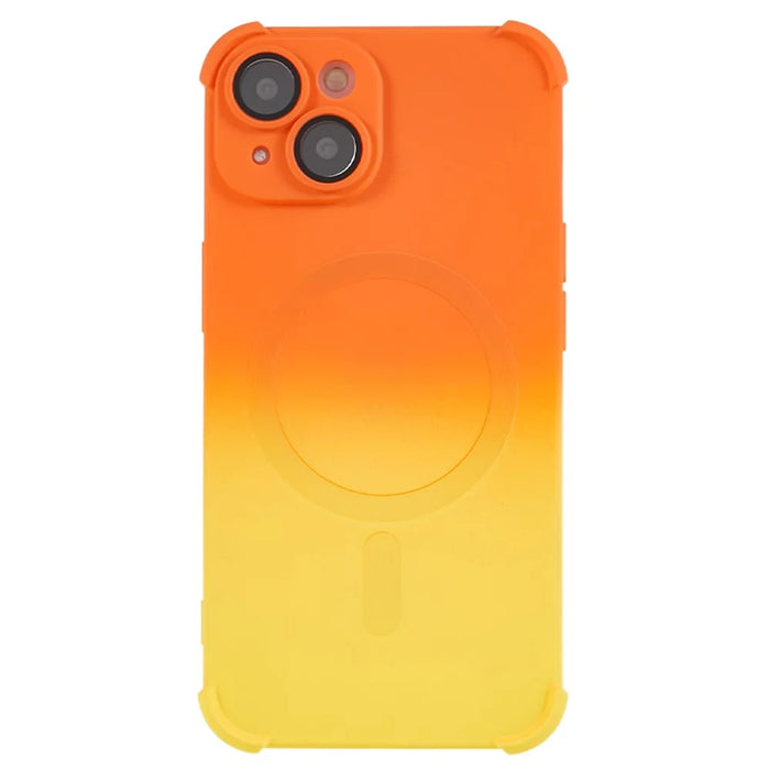Magnetic TPU Case for iPhone 13 , Glass Lens Protector Gradient Dual Color Phone Cover - Orange + Yellow - 1