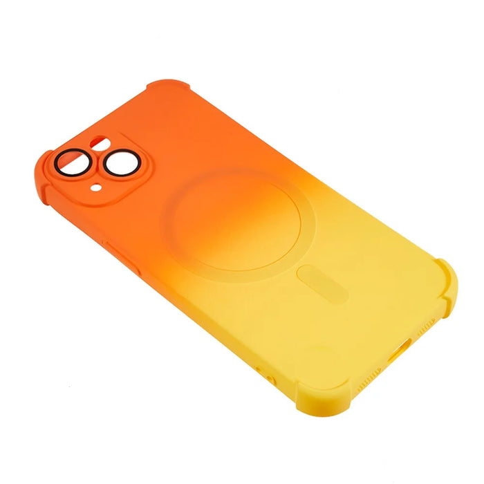 Magnetic TPU Case for iPhone 13 , Glass Lens Protector Gradient Dual Color Phone Cover - Orange + Yellow - 4