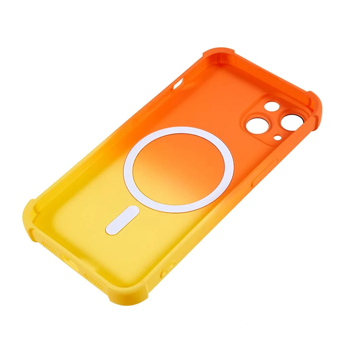 Magnetic TPU Case for iPhone 13 , Glass Lens Protector Gradient Dual Color Phone Cover - Orange + Yellow - 5