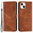 For iPhone 14 / 13 Stand Leather Phone Case Skin-touch Lines Imprinted Wallet Cover - Brown - 1