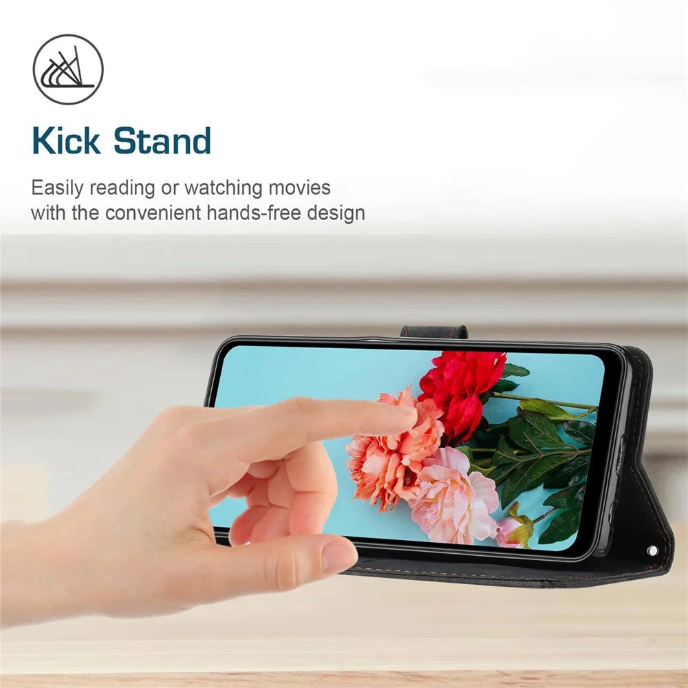 For iPhone 13 Pro Leather Stand Wallet Phone Case Skin-touch Lines Imprinted Phone Cover - Black - 4