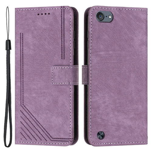 For iPod Touch 5 / 6 / (2019) Phone Case PU Leather Stand Wallet Skin-touch Lines Imprinted Cover - Purple - 1