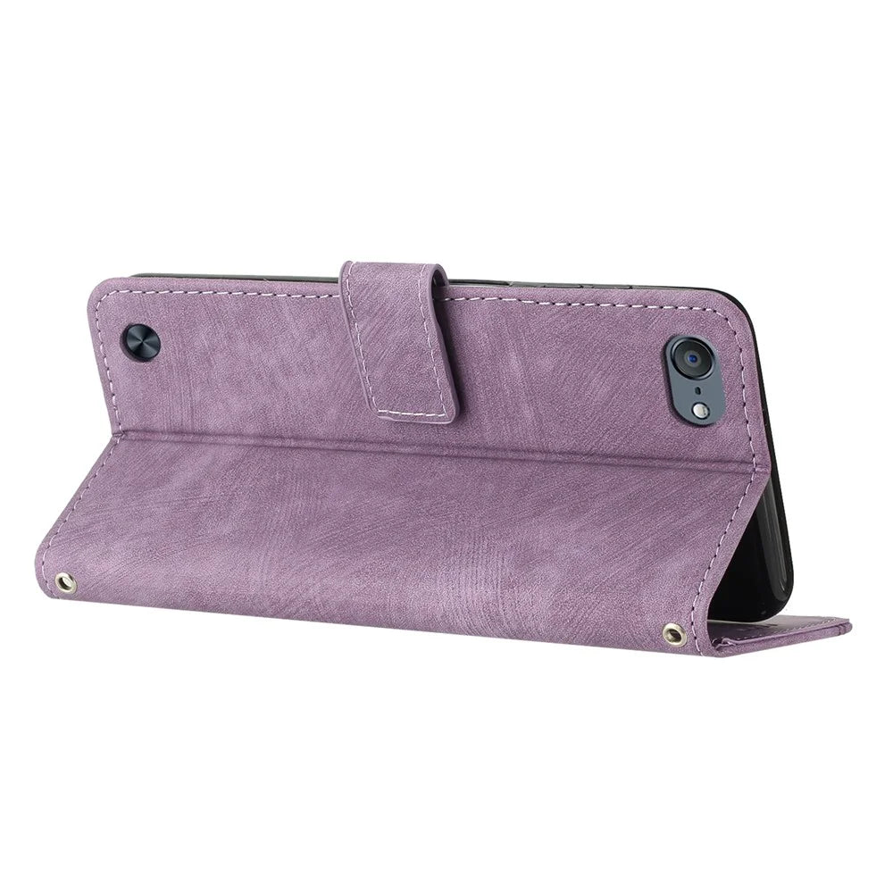 For iPod Touch 5 / 6 / (2019) Phone Case PU Leather Stand Wallet Skin-touch Lines Imprinted Cover - Purple - 3