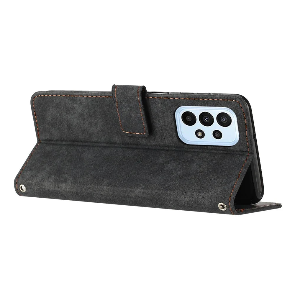 For Samsung Galaxy A52s 5G / A52 4G / 5G Lines Imprinted PU Leather Case Skin-Touch Wallet Phone Cover - Black - 3