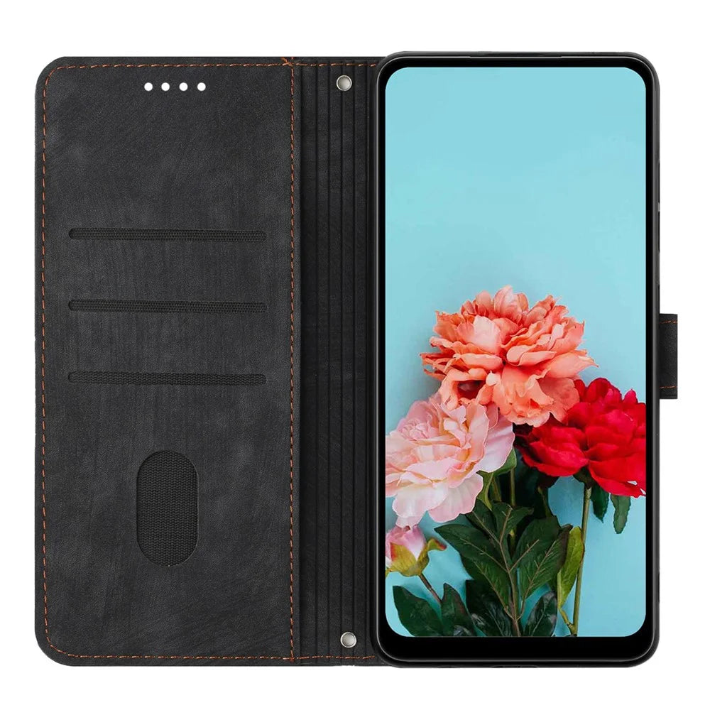 Shockproof Case for Samsung Galaxy A53 5G Skin-Touch Wallet Phone Case Lines Imprinted PU Leather Cover - Black - 2