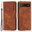 For Google Pixel 7a PU Leather Lines Imprinted Phone Case Wallet Stand Magnetic Flip Cover - Brown - 1