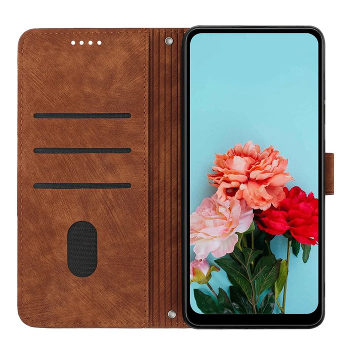 For Google Pixel 7a PU Leather Lines Imprinted Phone Case Wallet Stand Magnetic Flip Cover - Brown - 2