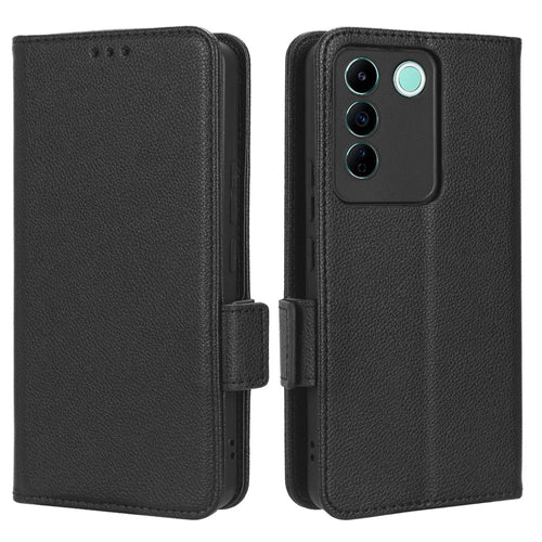 For vivo S16e 5G / V27e 4G Wallet Flip Case PU Leather Litchi Texture Stand Phone Cover with Strap - Black - 1