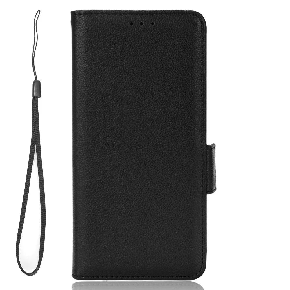 For vivo S16e 5G / V27e 4G Wallet Flip Case PU Leather Litchi Texture Stand Phone Cover with Strap - Black - 6