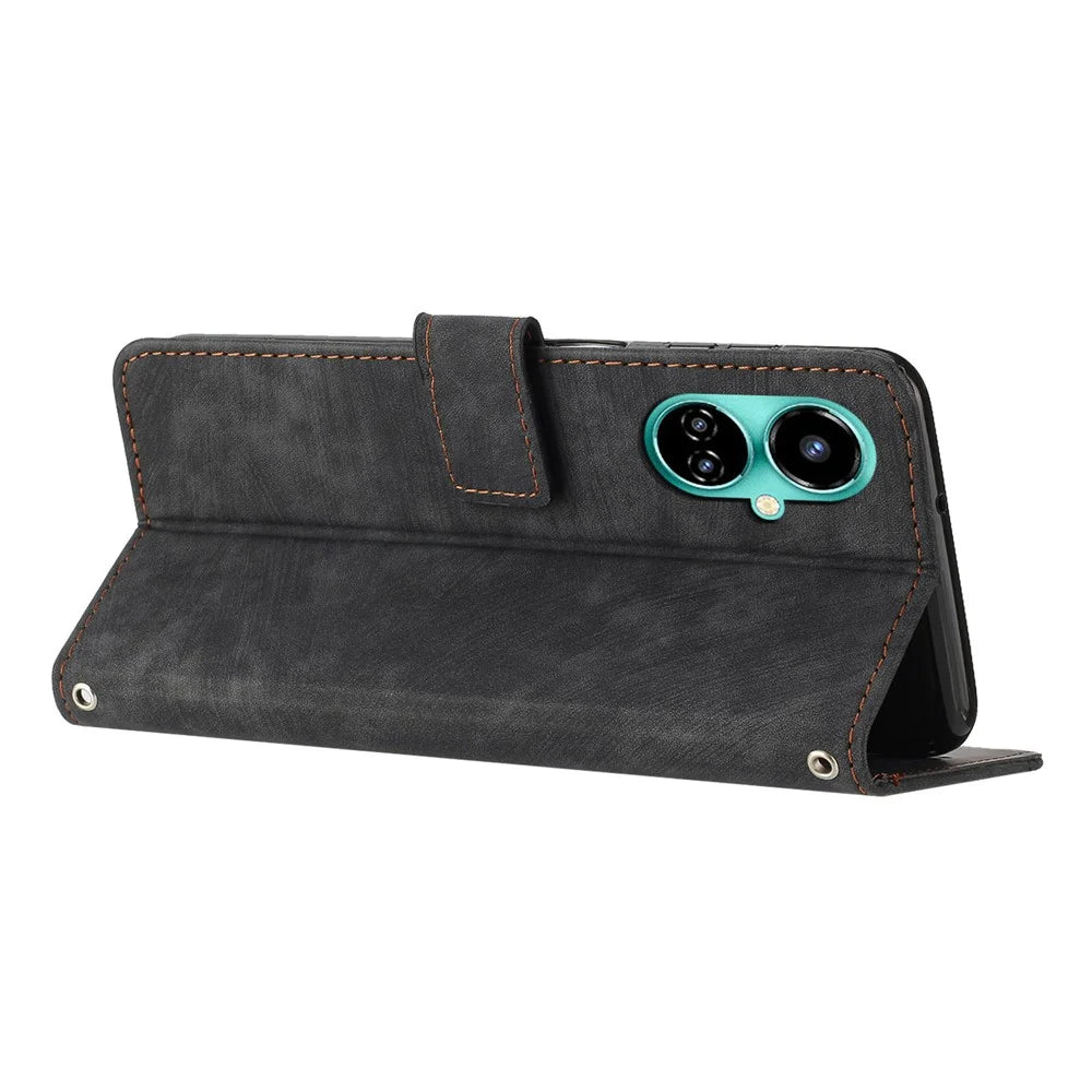 For TECNO Camon 19 4G / 19 Pro 4G / 19 Pro 5G Leather Phone Cover Stand Skin-Touch Lines Imprinted Wallet Case - Black - 3