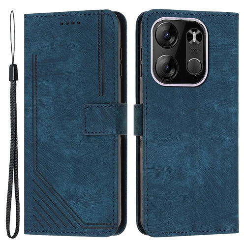 For TECNO Spark Go 2023 4G / Pop 7 Pro 4G / Infinix Smart 7 4G X6515 Leather Case Wallet Lines Imprinted Stand Cover - Sapphire - 1