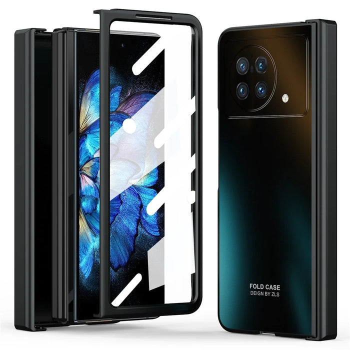 For vivo X Fold Hard PC Phone Case Anti-Drop Phone Shell Cover with Screen Protector - Black - 1