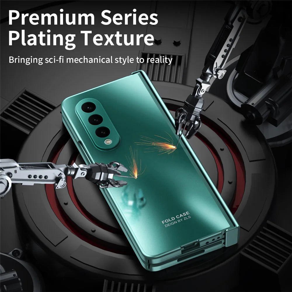 For Samsung Galaxy Z Fold3 5G Hinge Protection Slim Case Hard PC Protective Phone Cover with Built-in Screen Protector - Green - 2