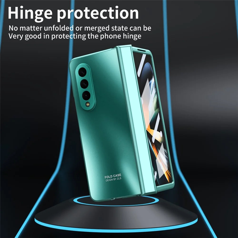 For Samsung Galaxy Z Fold3 5G Hinge Protection Slim Case Hard PC Protective Phone Cover with Built-in Screen Protector - Green - 3