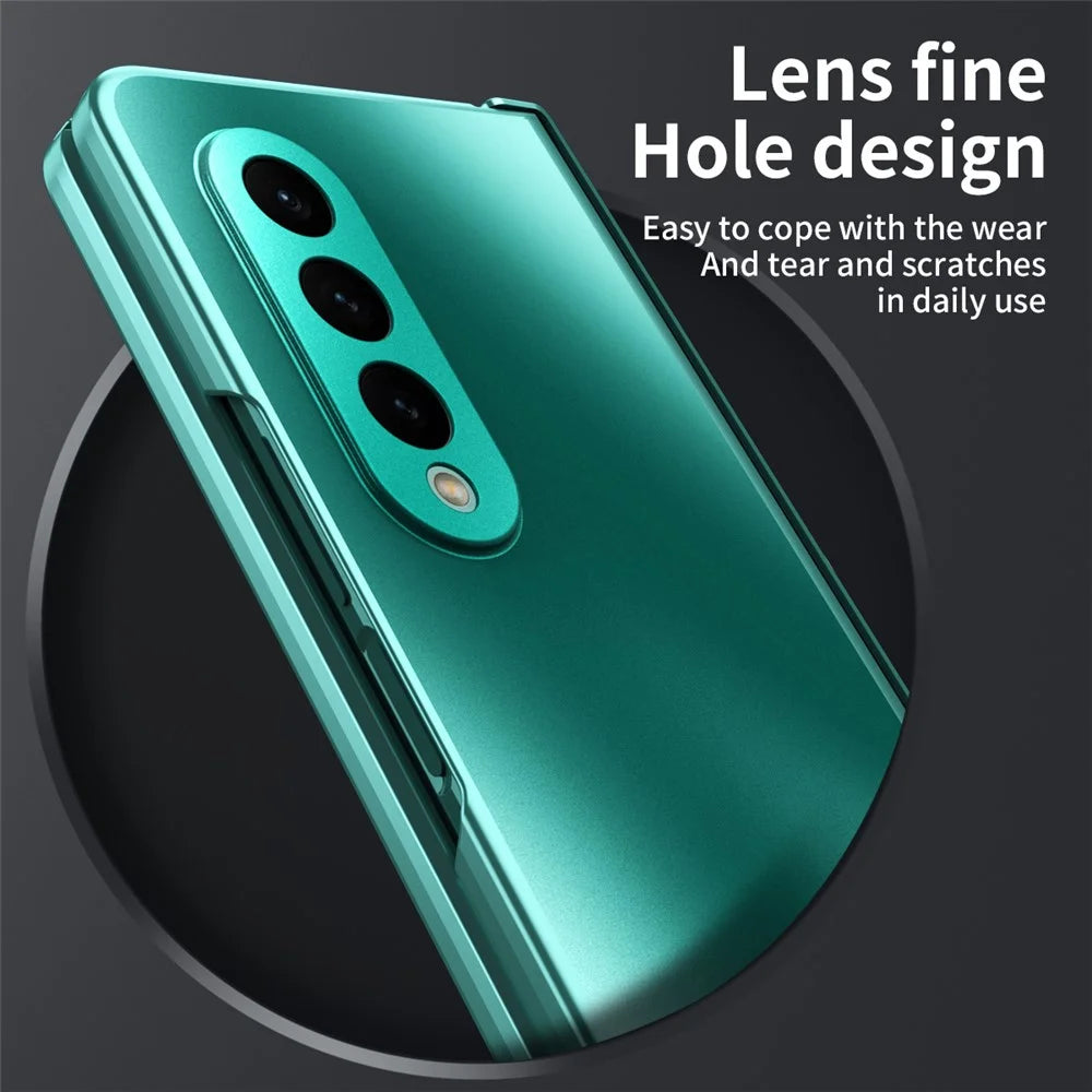 For Samsung Galaxy Z Fold3 5G Hinge Protection Slim Case Hard PC Protective Phone Cover with Built-in Screen Protector - Green - 4