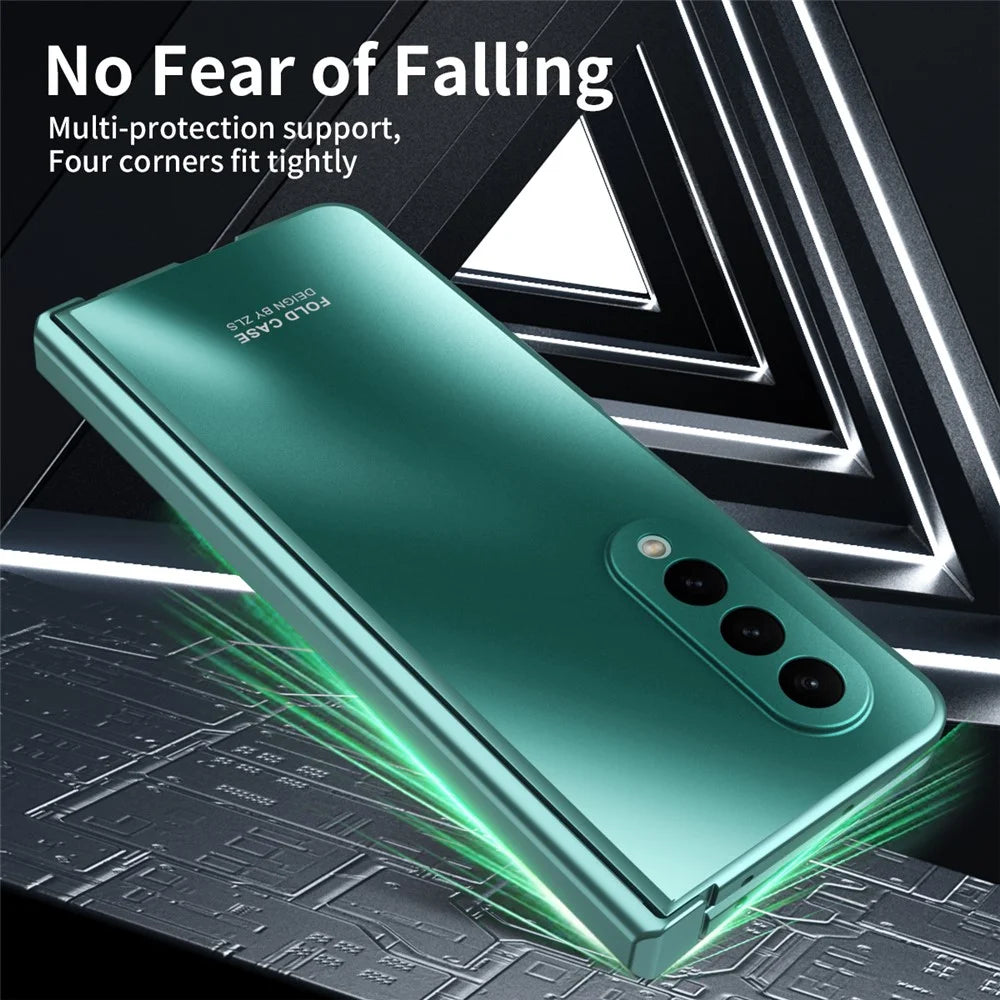 For Samsung Galaxy Z Fold3 5G Hinge Protection Slim Case Hard PC Protective Phone Cover with Built-in Screen Protector - Green - 5