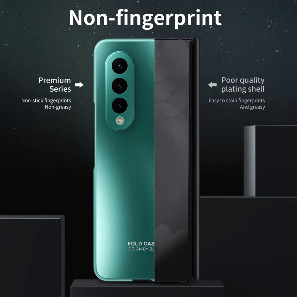 For Samsung Galaxy Z Fold3 5G Hinge Protection Slim Case Hard PC Protective Phone Cover with Built-in Screen Protector - Green - 6