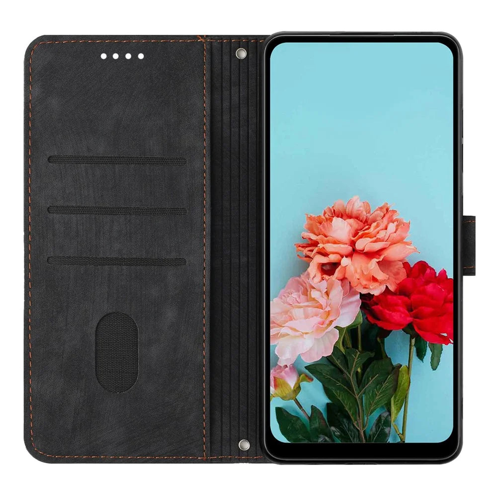 For TECNO Camon 19 Neo 4G PU Leather Phone Case Wallet Stand Lines Imprinted Flip Protective Cover - Black - 2