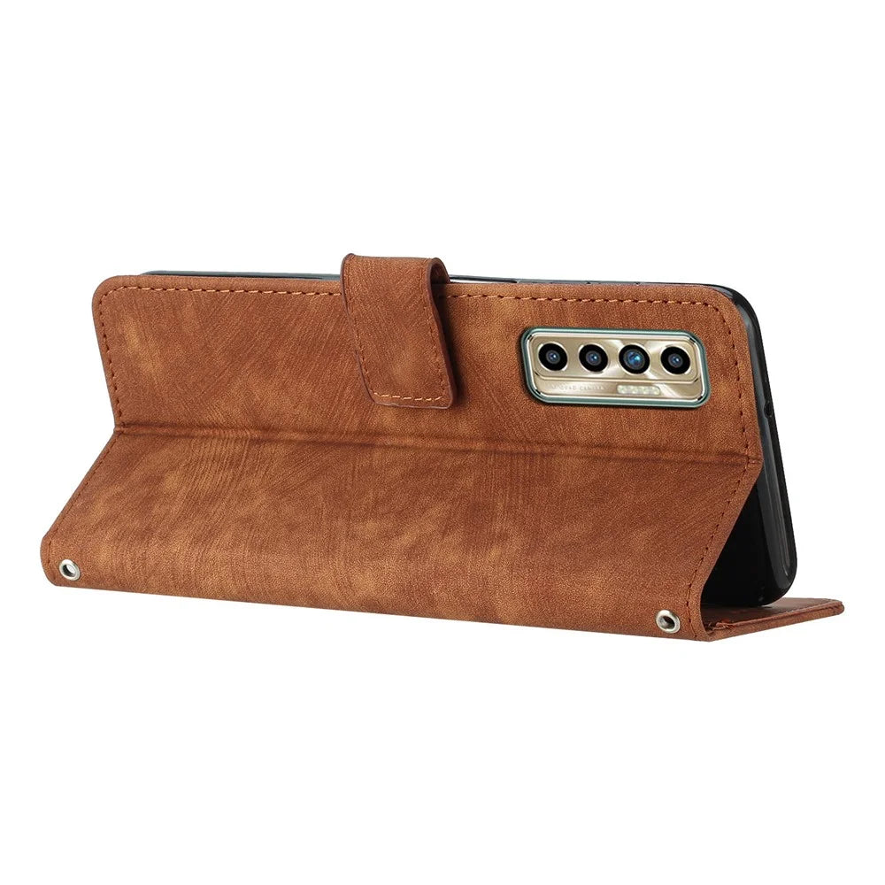 For TECNO Camon 17P / 17 Pro Anti-Scratch PU Leather Wallet Phone Case Skin-Touch Flip Stand Mobile Phone Cover - Brown - 3