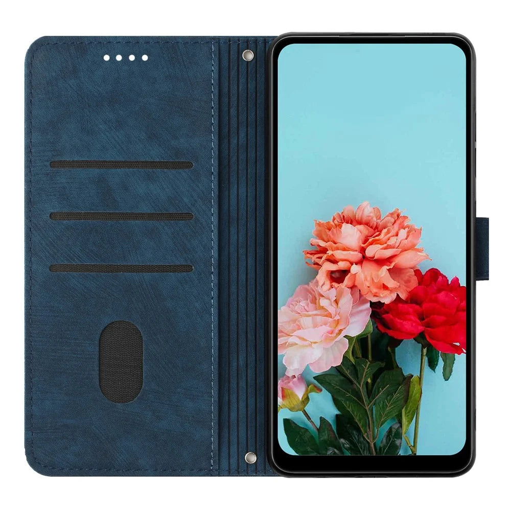 For OnePlus Nord CE 2 5G Imprinted Lines Stand Cell Phone Cover PU Leather Wallet Skin-touch Phone Case with Straps - Sapphire - 2