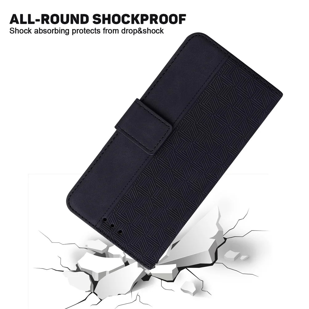 For Samsung Galaxy M14 5G Phone Case PU Leather Wallet Stand Geometry Pattern Imprinted Cover - Black - 4