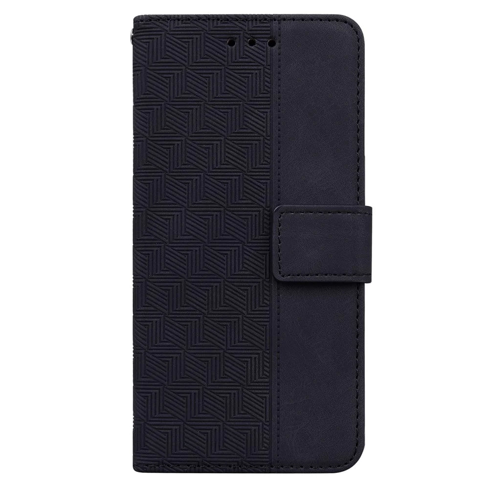 For Samsung Galaxy M14 5G Phone Case PU Leather Wallet Stand Geometry Pattern Imprinted Cover - Black - 6