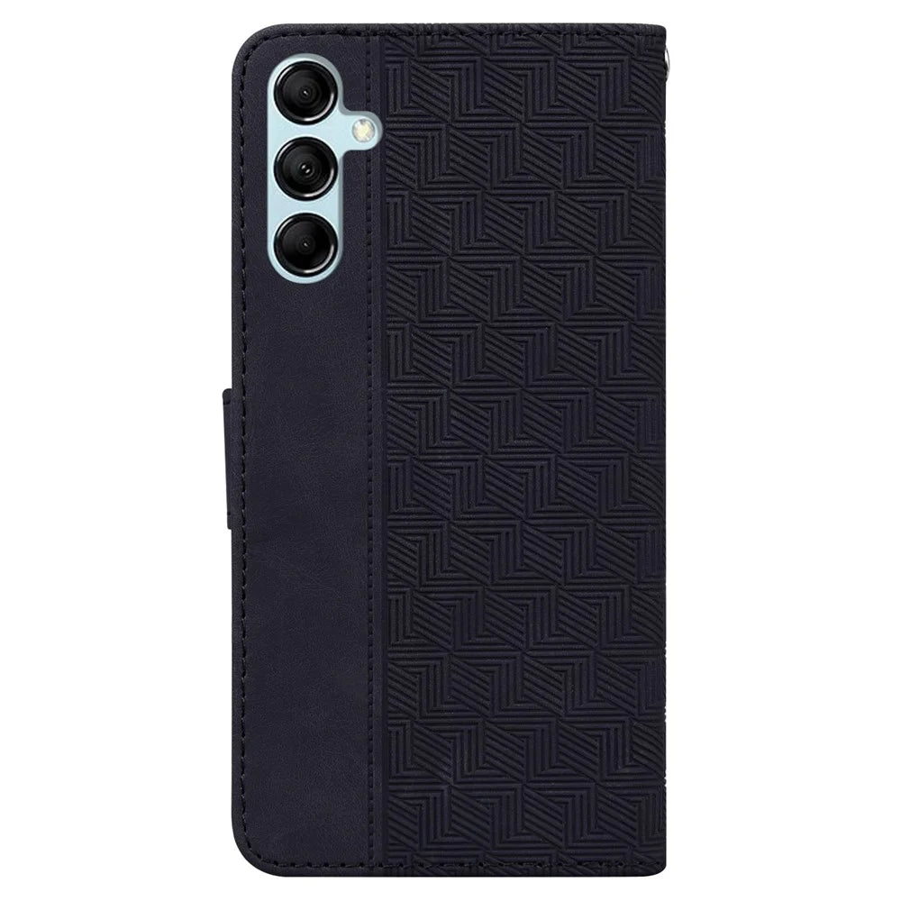 For Samsung Galaxy M14 5G Phone Case PU Leather Wallet Stand Geometry Pattern Imprinted Cover - Black - 7