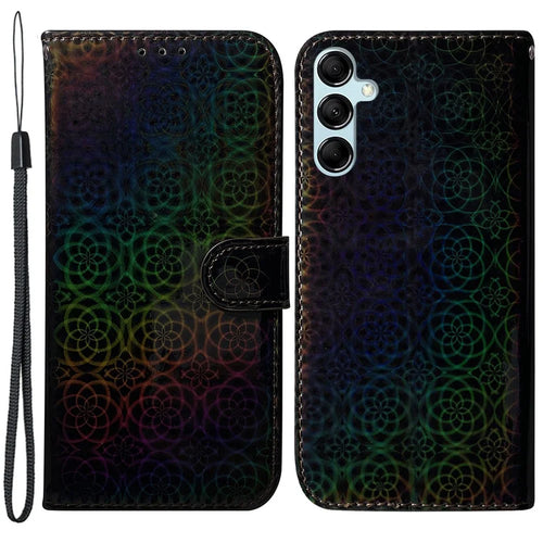 Phone Case for Samsung Galaxy M14 5G , Wallet Dazzling Flower Pattern PU Leather Flip Stand Phone Shell - Black - 1