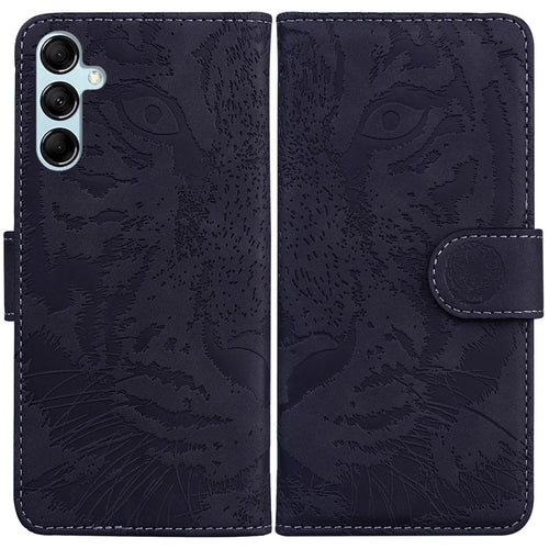 Tiger Imprinted Shell for Samsung Galaxy M14 5G Shockproof PU Leather Wallet Stand Case Phone Cover - Black - 1