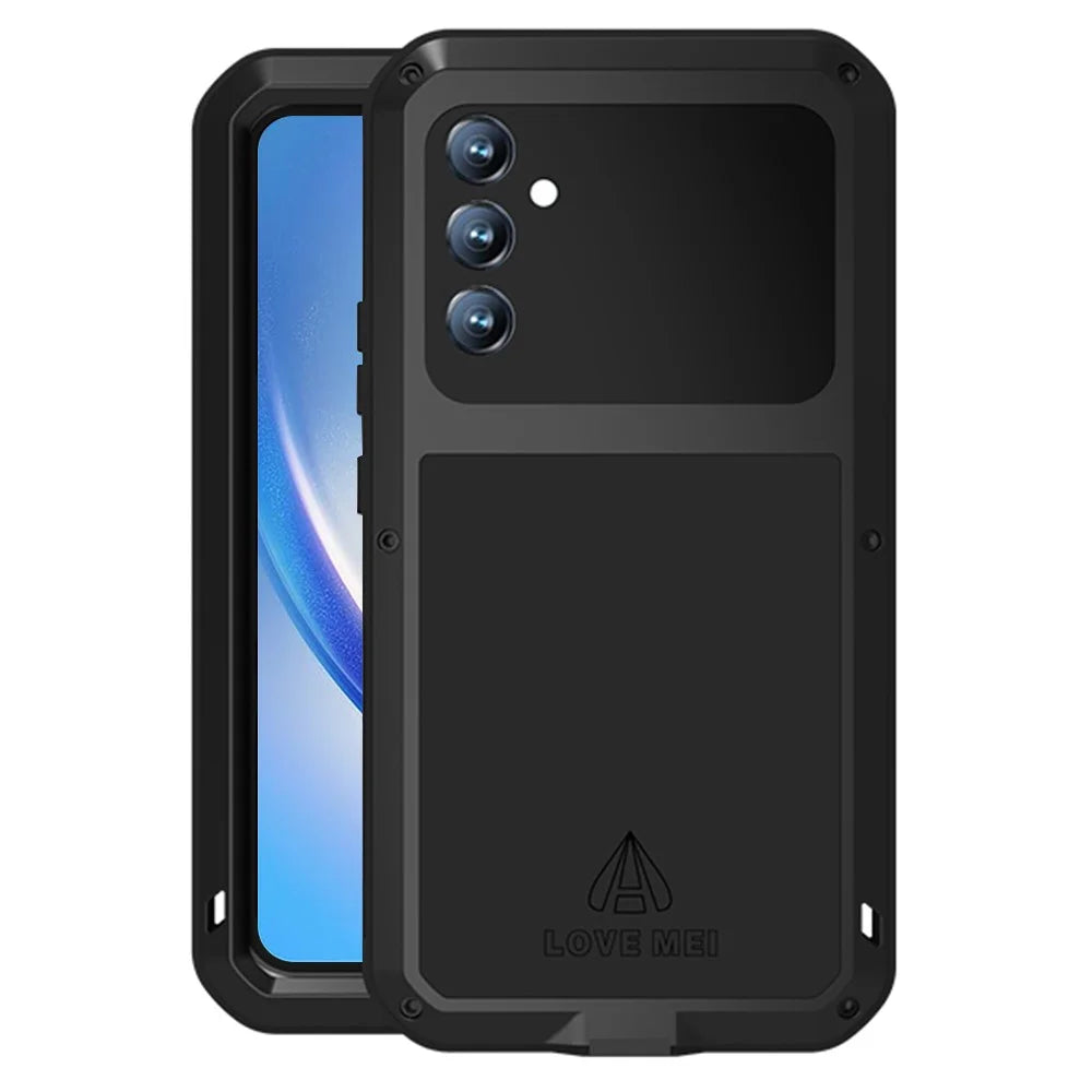 LOVE MEI For Samsung Galaxy A34 5G Silicone + Metal Anti-drop Rugged Phone Case with Built-in Tempered Screen Protector - Black - 1