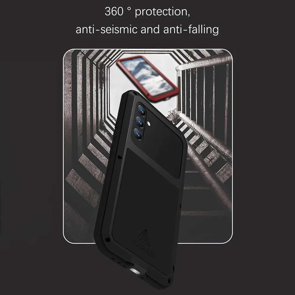 LOVE MEI For Samsung Galaxy A34 5G Silicone + Metal Anti-drop Rugged Phone Case with Built-in Tempered Screen Protector - Black - 3