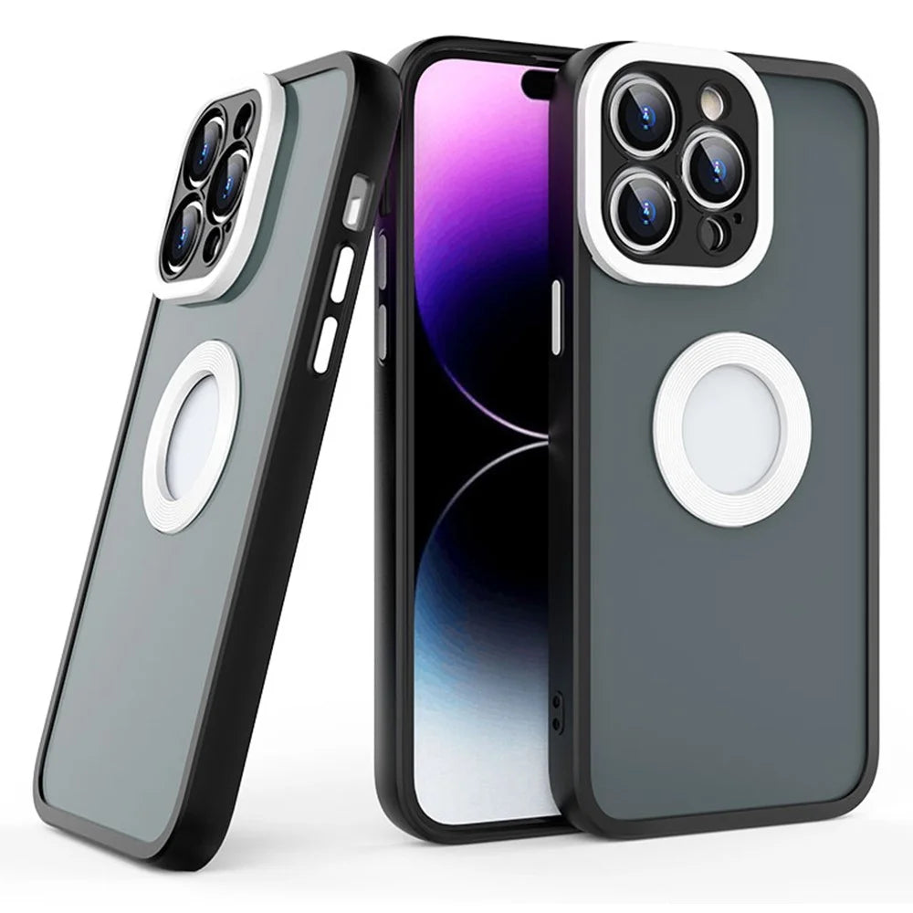 Protective Case for iPhone 14 Pro Skin-Touch Slim Case Soft TPU PC Phone Cover (Round Hollow Show Phone's Logo) - Black - 1