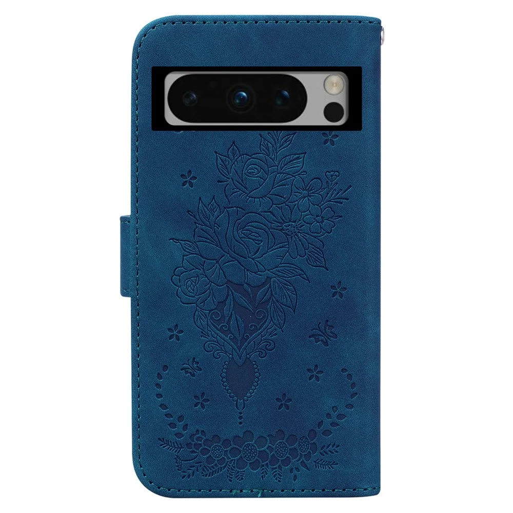 For Google Pixel 8 Pro Anti-Dust Leather Stand Phone Case Wallet Imprinted Pattern Smartphone Cover - Blue - 7